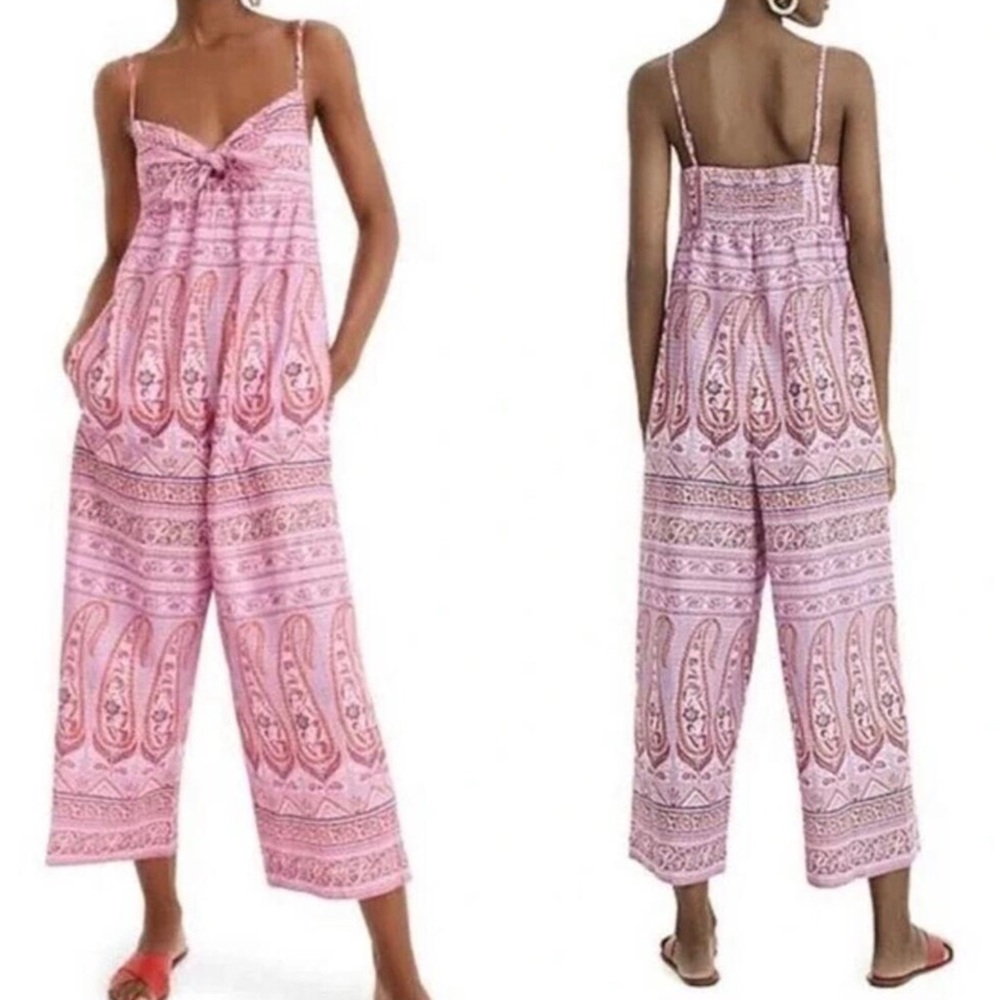 J CREW POINT SUR Tie Front Jumpsuit Metallic Paisley Cotton Voile size 6